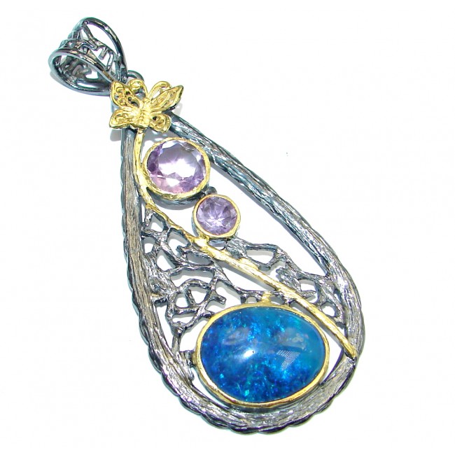 Beautiful Doublet Opal Amethyst Gold plated over Sterling Silver handmade Pendant