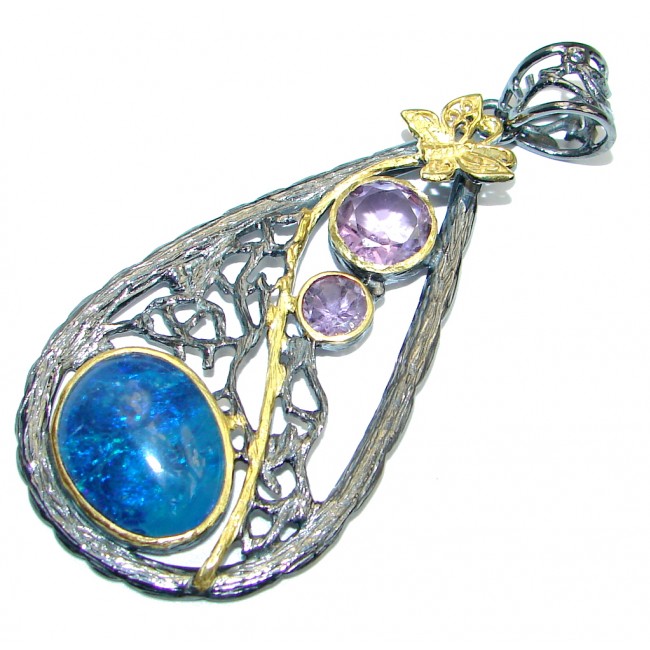 Beautiful Doublet Opal Amethyst Gold plated over Sterling Silver handmade Pendant
