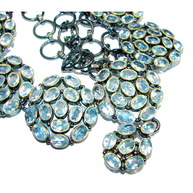 Thousands Stars Swiss Blue Topaz Rose Gold plated over Sterling Silver handcrafted necklace