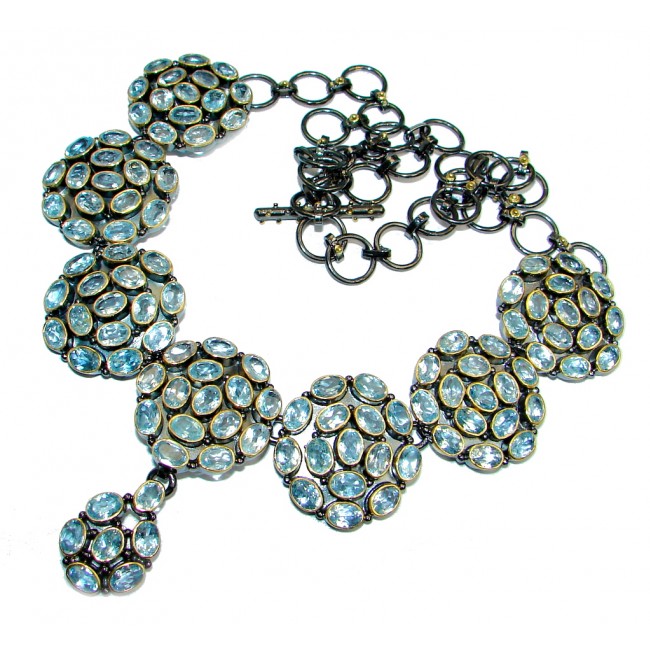 Thousands Stars Swiss Blue Topaz Rose Gold plated over Sterling Silver handcrafted necklace