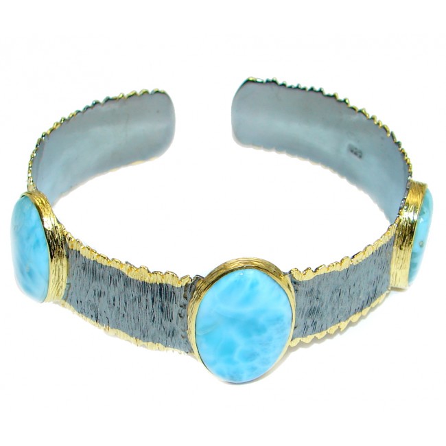 Genuine Blue Larimar Gold Rhodium plated over Sterling Silver handmade Bracelet Cuff