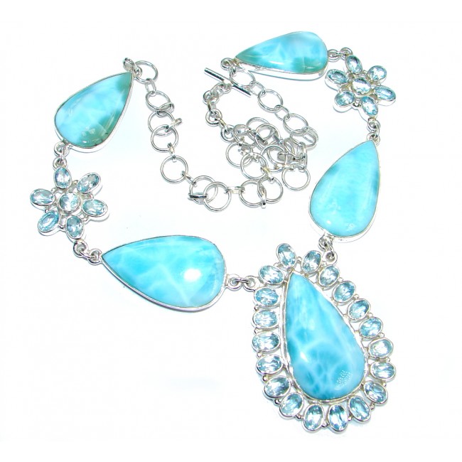 Caribbean Beauty Blue Larimar Swiss Blue Topaz Sterling Silver handcrafted necklace