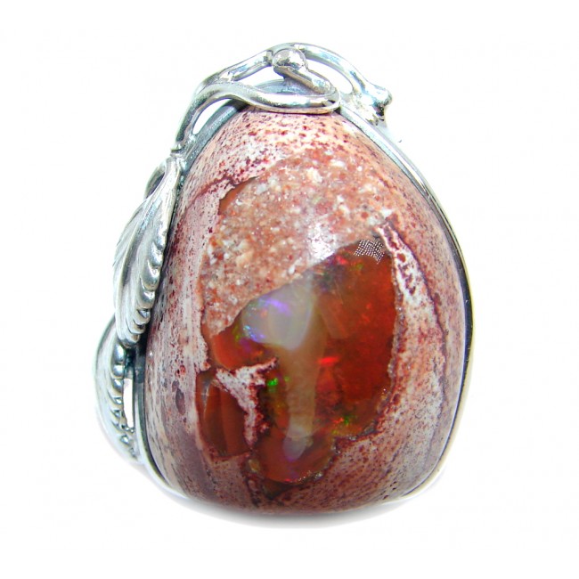 AAA+ Mexican Fire Opal Oxidized Sterling Silver handmade Ring size adjustable