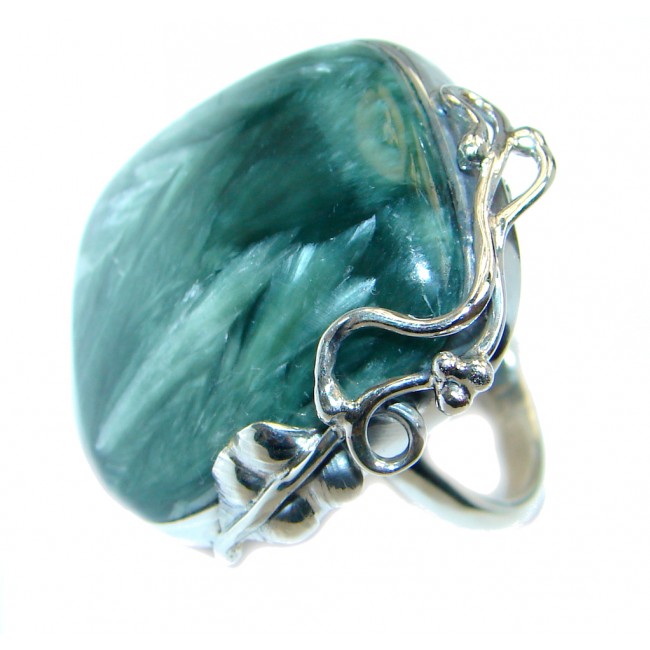 Amazing AAA Green Seraphinite Sterling Silver Ring size adjustable