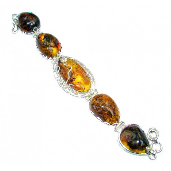 Beautiful Genuine Handcrafted Polish Amber Sterling Silver Bracelet/ Cuff
