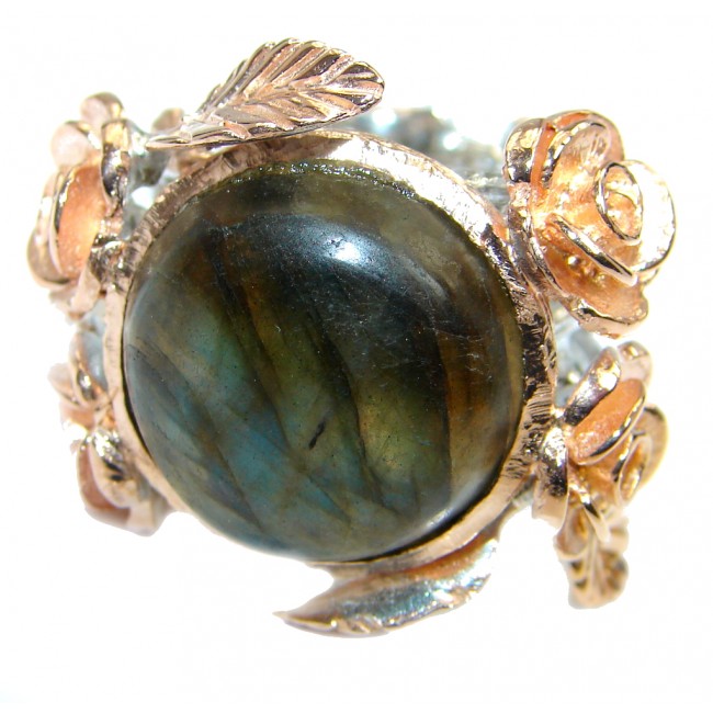 Blue Aura Fire Labradorite Rose Gold plated over Sterling Silver ring size adjustable