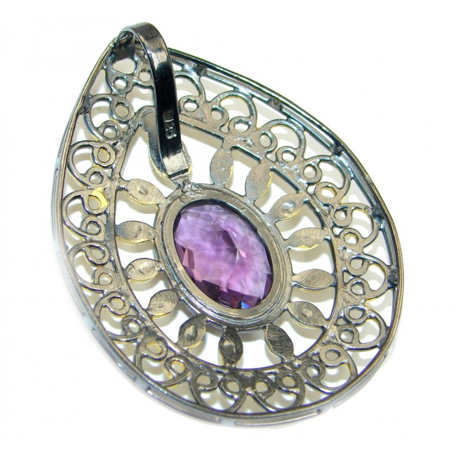 Vintage Style Amethyst Gold Rhodium plated over Sterling Silver Pendant