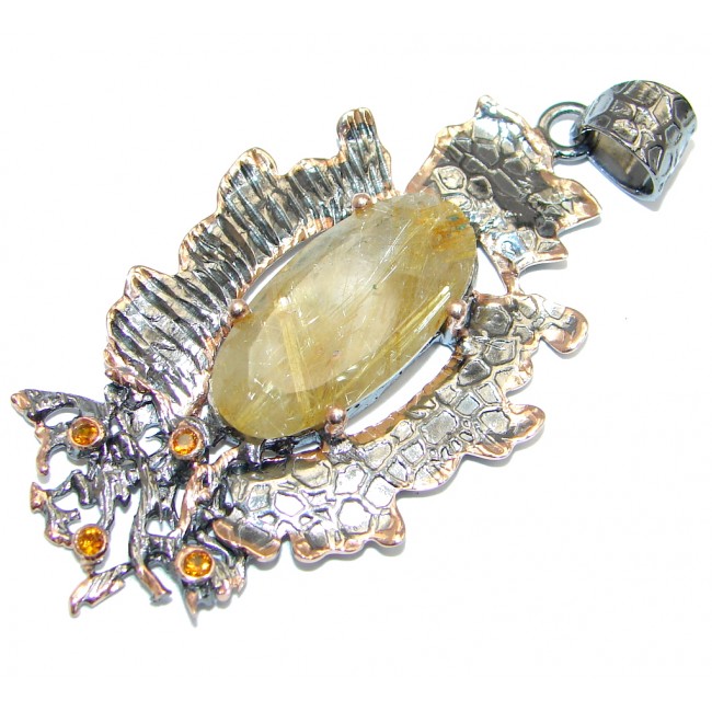 Himalayan Treasure Golden Rutilated Quartz Rose Gold Rhodonite plated over Sterling Silver Pendant