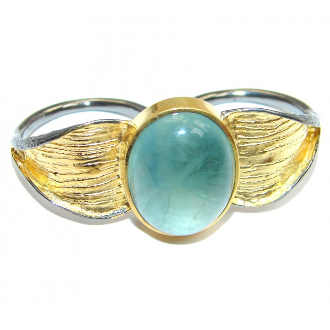 Dream Catcher Green Fluorite Gold over Sterling Silver Two fingers Ring s. 9