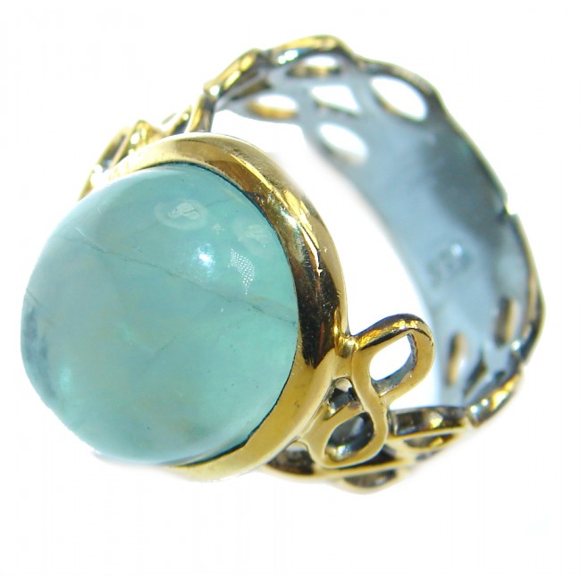 Natural Apatite Gold Rhodium plated over Sterling Silver handmade ring s. 7