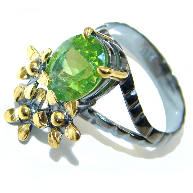 Genuine Peridot Gold Rhodium plated over Sterling Silver ring s. 7