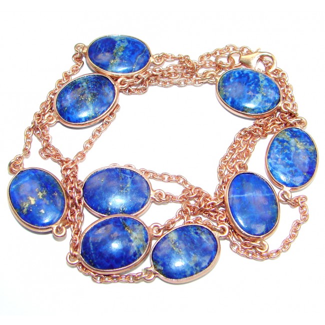 36 inches genuine Lapis Lazuli Rose Gold plated over Sterling Silver Necklace