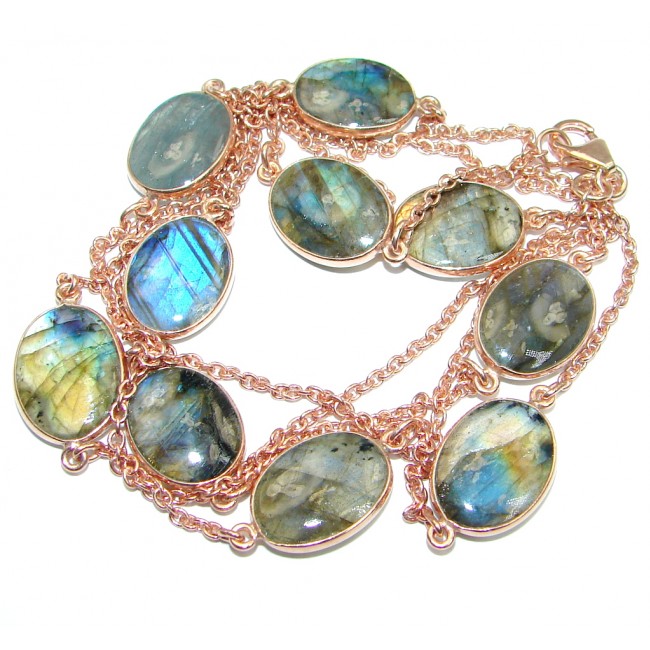 36 inches genuine Labradorite Rose Gold plated over Sterling Silver Necklace