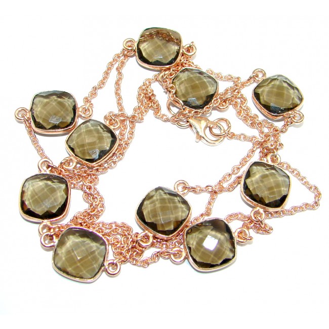 36 inches simulated Smoky Topaz Rose Gold plated over Sterling Silver handmade Necklace