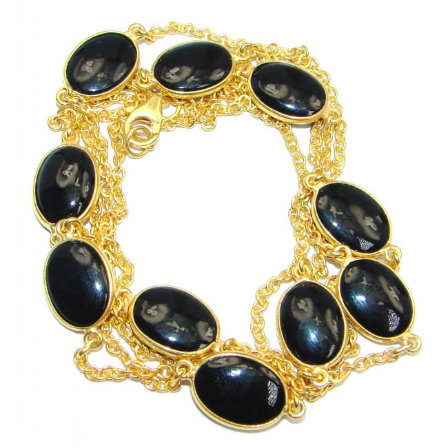 36 inches Genuine Onyx Gold over Sterling Silver handmade Necklace