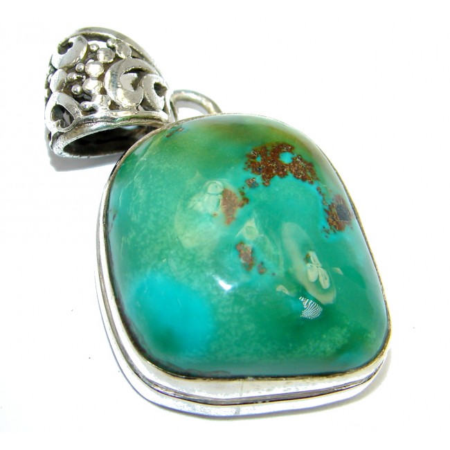 Carico Lake Lime Green Turquoise Sterling Silver handmade Pendant