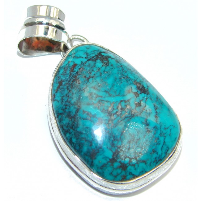 Electric Blue Ithaca Peak Turquoise with Pyrite Matrix Sterling Silver handmade Pendant
