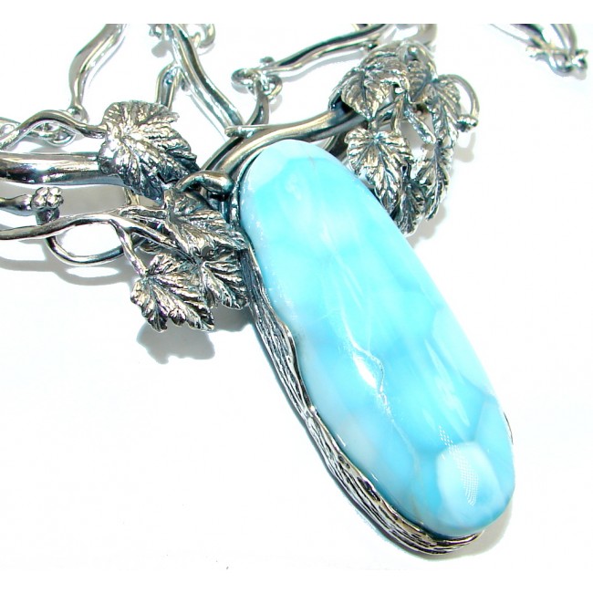 Masterpiece Natural Blue Larimar Oxidized Sterling Silver handmade necklace