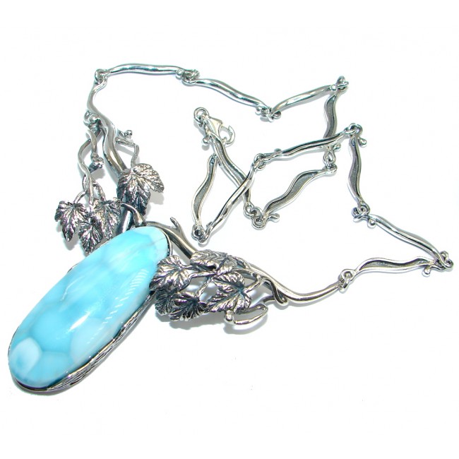 Masterpiece Natural Blue Larimar Oxidized Sterling Silver handmade necklace