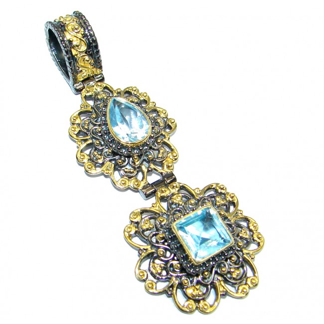 Natural Blue Topaz Gold Rhodium plated over Sterling Silver handmade Pendant