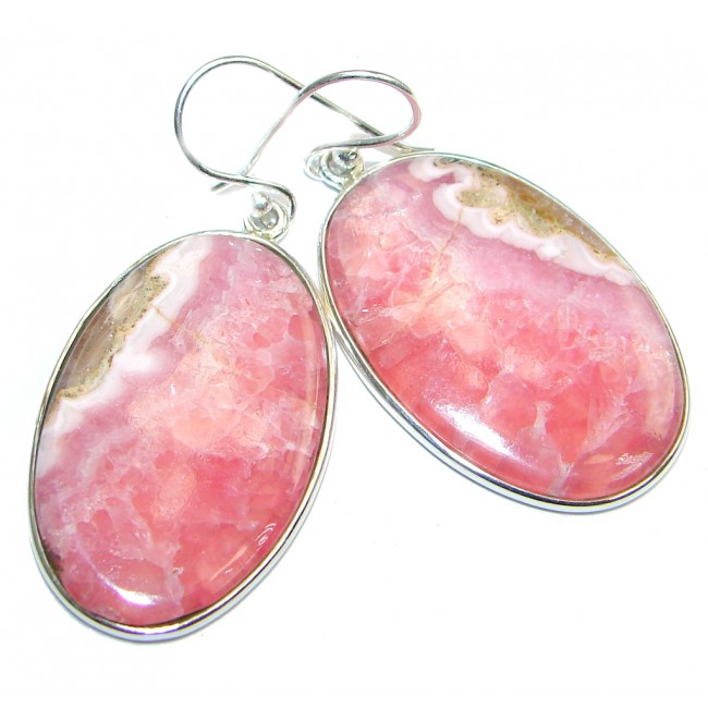 Large Pink Argentinian Rhodochrosite Sterling Silver handmade earrings