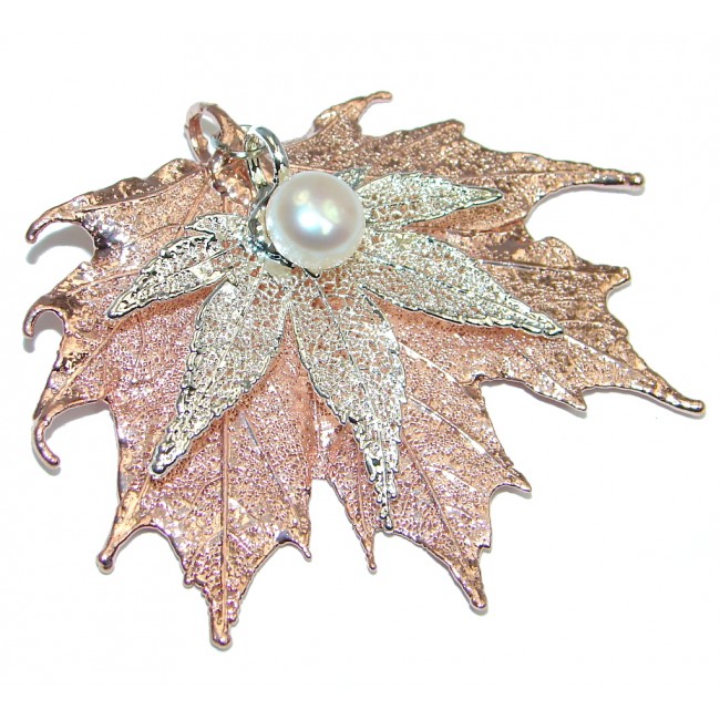 Stylish Deeped In Copper Leaves & Fresh Water Pearl Sterling Silver Pendant