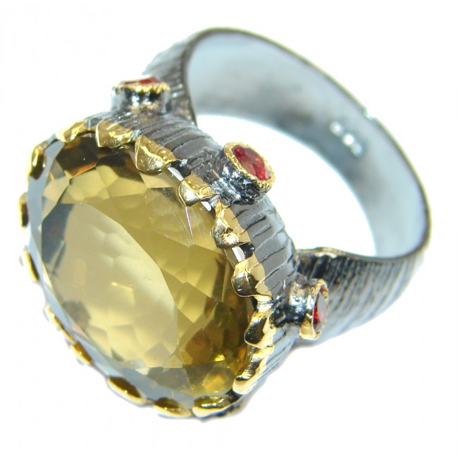 Natural Citrine Garnet Gold plated over Sterling Silver ring size adjustable