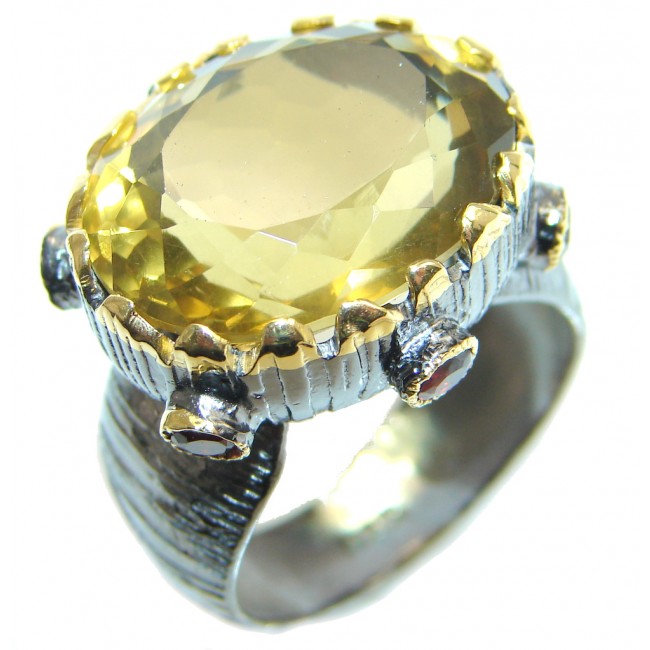Natural Citrine Garnet Gold plated over Sterling Silver ring size adjustable