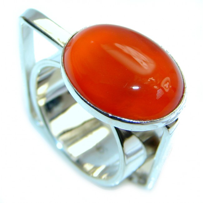 Simple Modern Orange Carnelian Sterling Silver ring s. 6