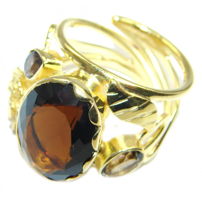 Beautiful Champagne Topaz Gold Rhodium plated Sterling Silver Ring size adjustable