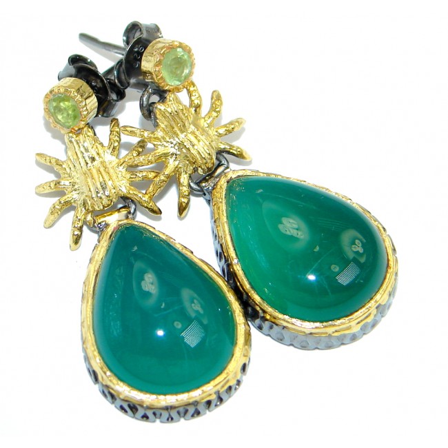Peridot Agate Gold Rhodium plated over Sterling Silver handmade stud earrings