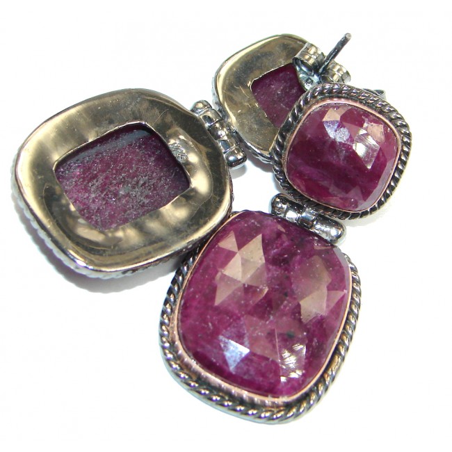 Trendy Fashion Ruby Gold Rhodium plated over Sterling Silver handmade earrings