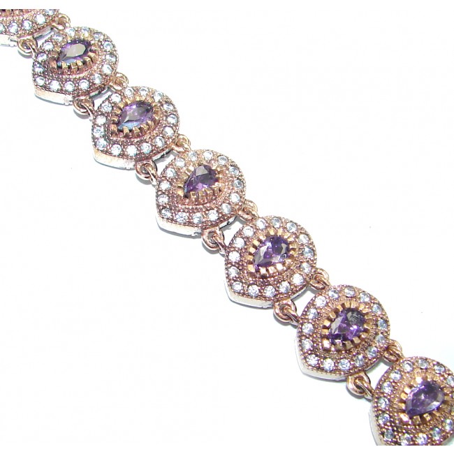 Victorian Style created Sapphire & White Topaz Sterling Silver Bracelet