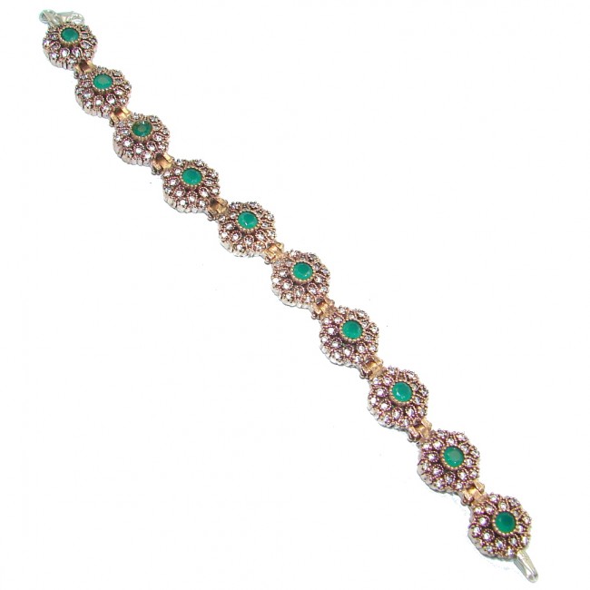 Victorian Style created Emerald & White Topaz Sterling Silver Bracelet
