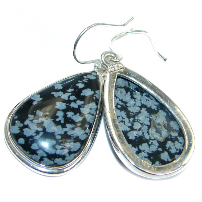 Classy Black Snowflake Obsidian Sterling Silver earrings