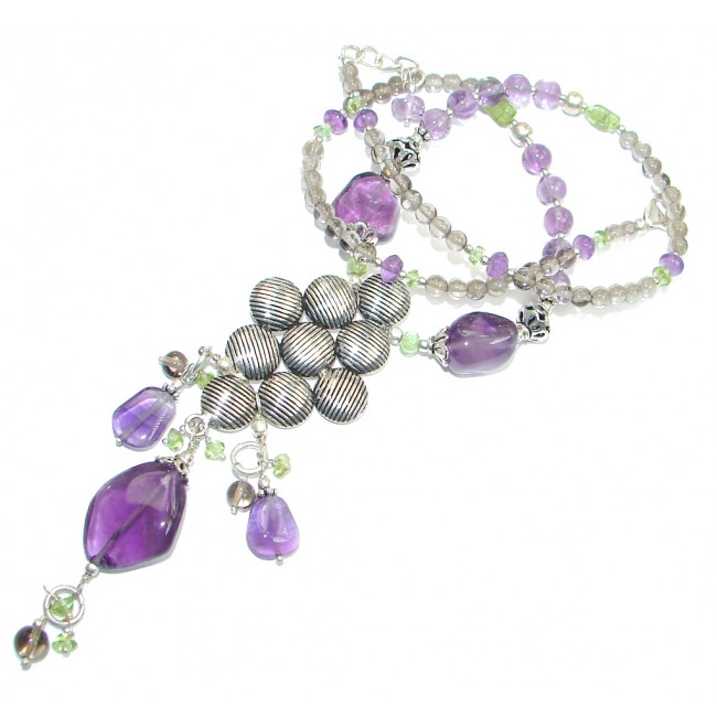 Genuine Amethyst Peridot Sterling Silver handcrafted necklace