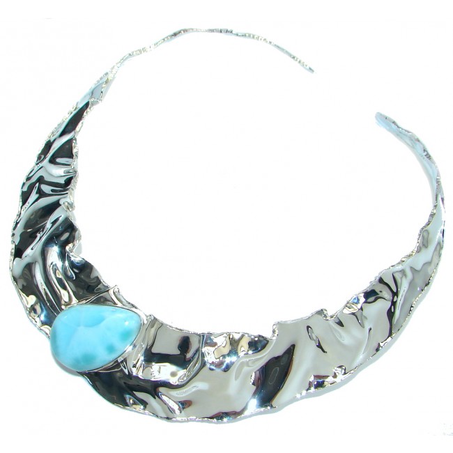 Gallery Piece Natural Larimar Hammered Sterling Silver necklace Choker