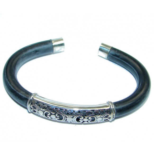 Unisex Authentic Leather Sterling Silver Bracelet
