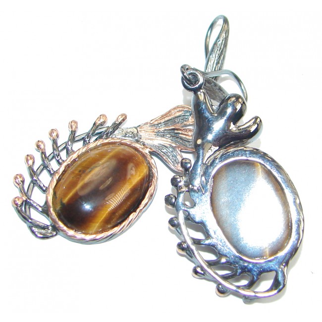 Golden Tigers Eye Two Tones Sterling Silver handcrafted Earrings
