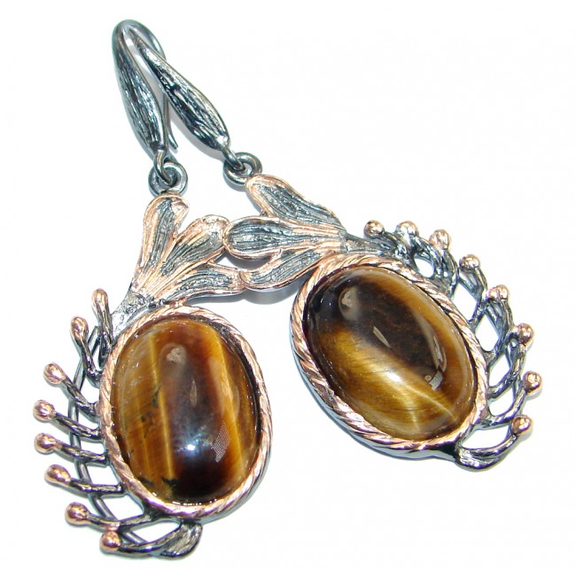 Golden Tigers Eye Two Tones Sterling Silver handcrafted Earrings