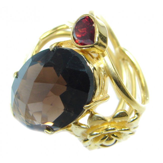 Beautiful Champagne Smoky Topaz Gold plated Sterling Silver Ring size adjustable