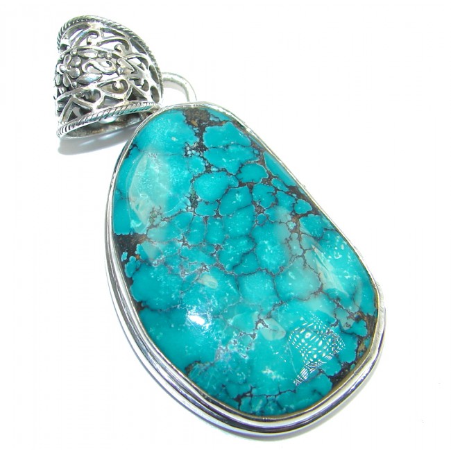 Large Genuine Turquoise Sterling Silver handmade Pendant