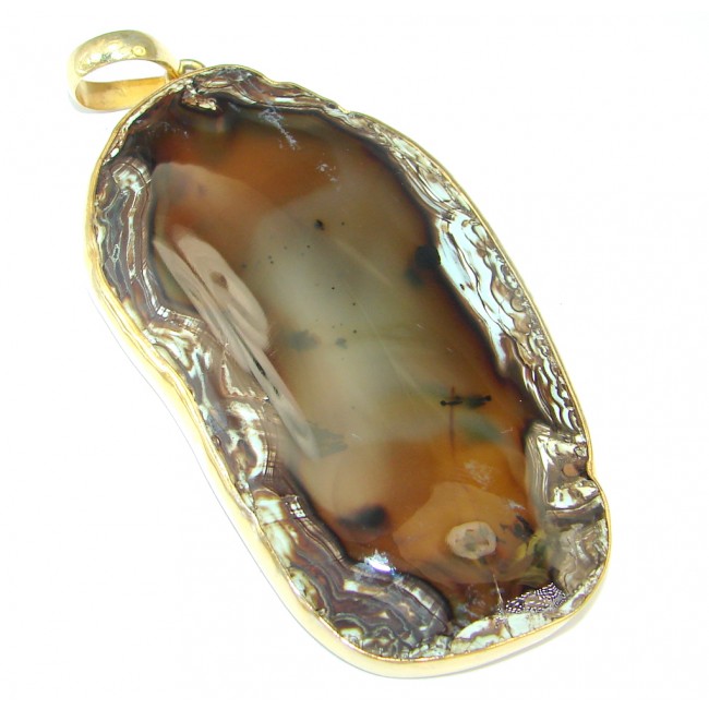 Huge 51 grams! Botswana Agate Gold plated over Sterling Silver handcrafted Pendant