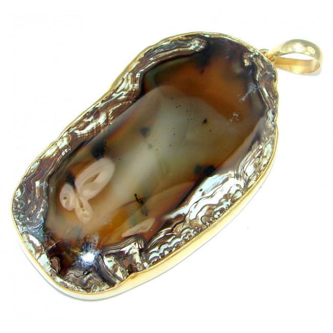 Huge 51 grams! Botswana Agate Gold plated over Sterling Silver handcrafted Pendant