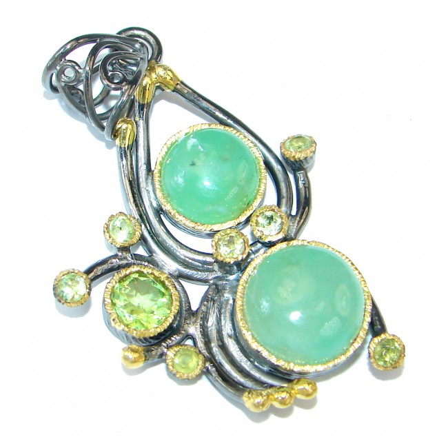 Natural Chrysophrase Peridot Gold Rhodium plated over Sterling Silver handmade Pendant