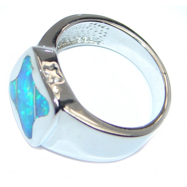 Blue Lab created Fire Opal Sterling Silver Ring size 6