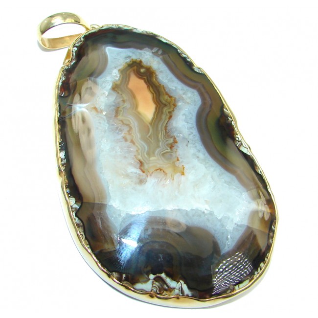 Huge 70.5 grams! Botswana Agate Gold plated over Sterling Silver handcrafted Pendant