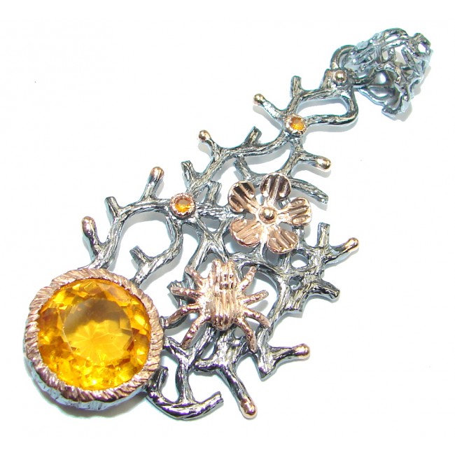 Citrine Gold Rhodium plated over Sterling Silver handmade Pendant
