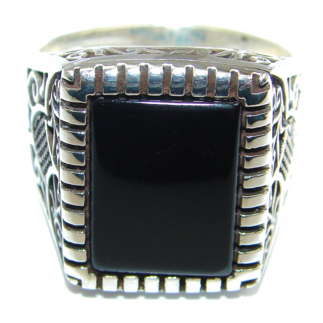 Classy Black Onyx Two Tones Sterling Silver ring size 11 1/4