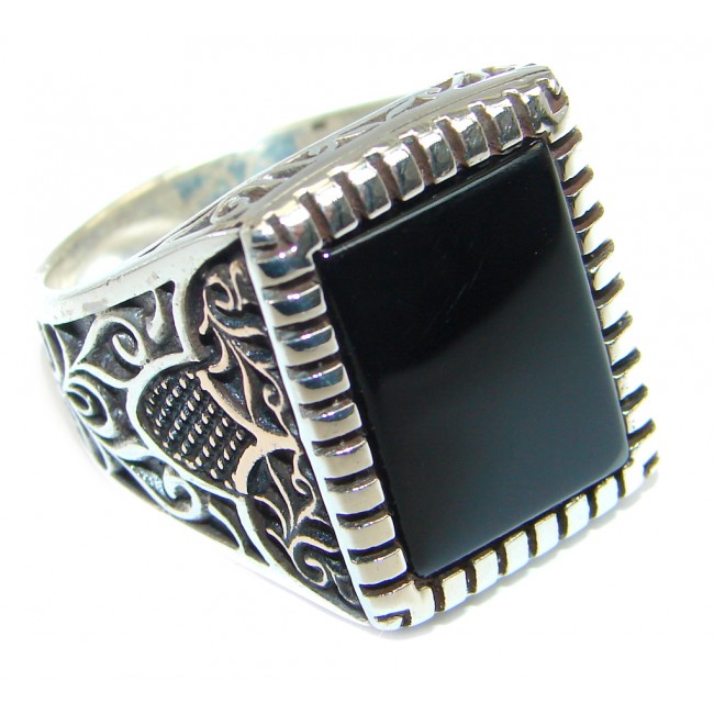 Classy Black Onyx Two Tones Sterling Silver ring size 11 1/4